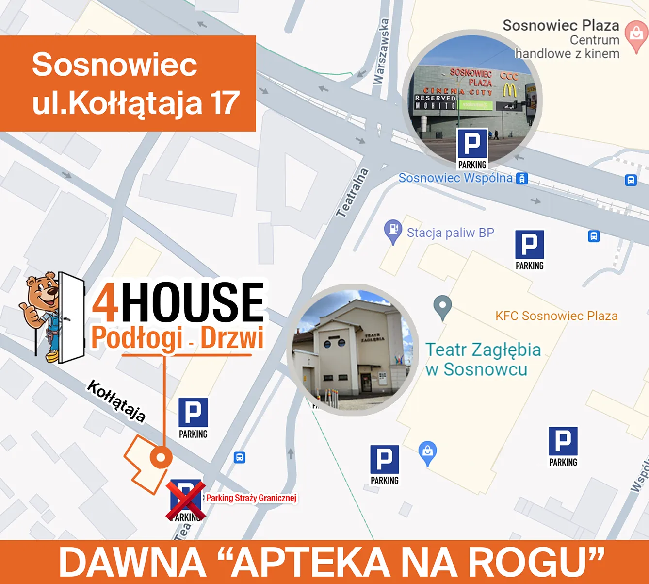 Mapa dojazdu do salonu 4House Kołłątaja 17